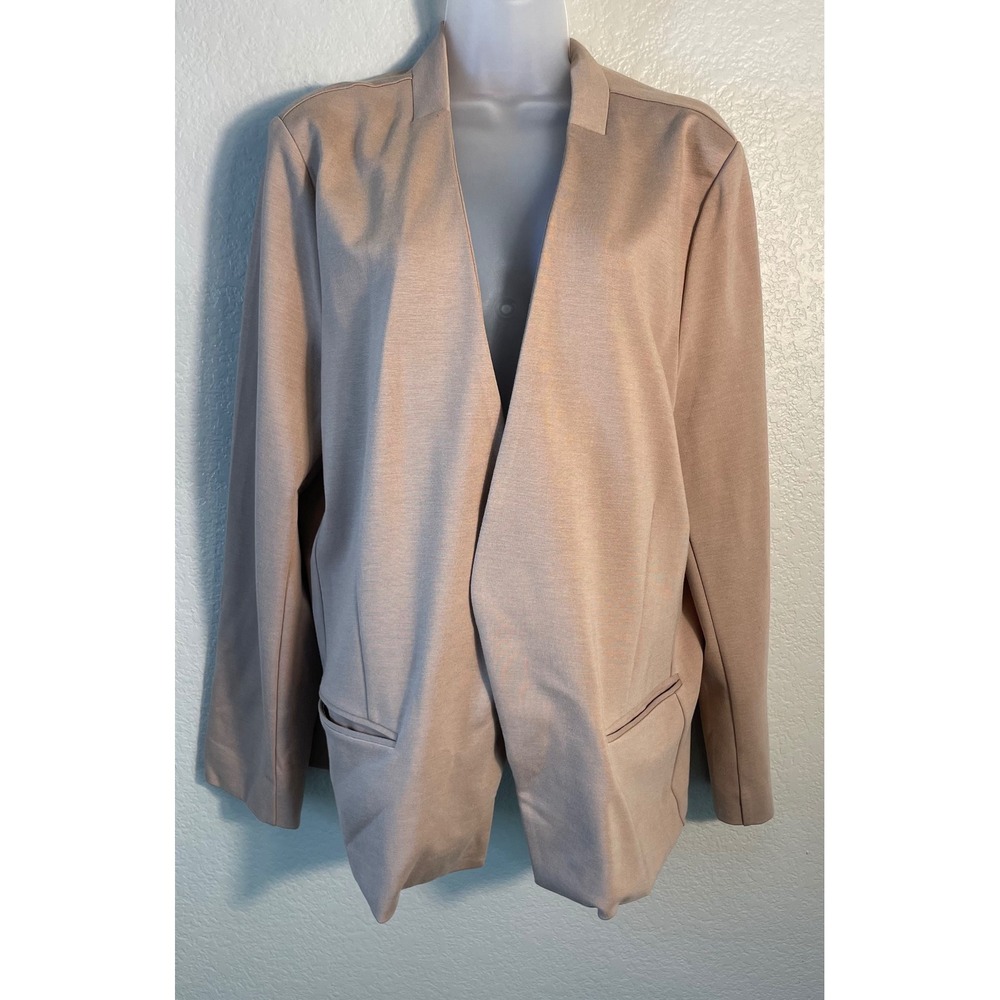 Soft Surroundings Womens 1X Blazer Tan Beige Open Front Stretch Knit Office